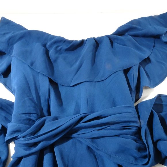 Yumi Kim Blue Carmen Ruffle Off the Shoulder Sash Tie Flowly Dress XS NWT 278.00 - Picture 7 of 8